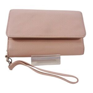 Safe Keeper Pink Pebble Faux‎ Leather Clutch Wallet Wristlet With Multiple Slots